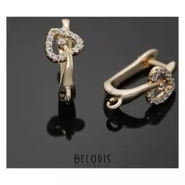 Швензы родированные "Сердечко", цвет белый в золоте