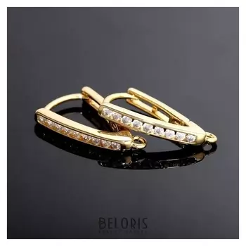 Швензы родированные "Виктори" со стразами, цвет белый в золоте