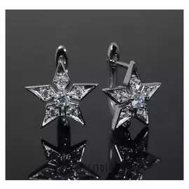 Швензы родированные "Звёзды", цвет белый в серебре