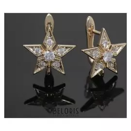 Швензы родированные "Звёзды", цвет белый в золоте