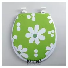 Сиденье для унитаза, мягкое "Белые цветы на зеленом"
