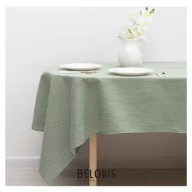 Скатерть доляна 145х145см, зеленая полоска, 100%пэ, рогожка 200 гр/м
