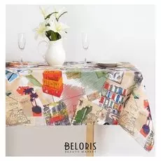 Скатерть "Доляна" Путешествия 145х200 см, 100% хлопок, рогожка, 162 г/м2