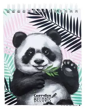 Скетчбук на гребне "Панда", твёрдая обложка, А6, 80 листов