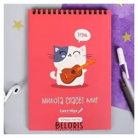 Скетчбук с чёрными листами "Милота спасёт мир", А5 40 листов