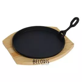 Сковорода 19,5 см "Круг" с чапельником, на деревянной подставке