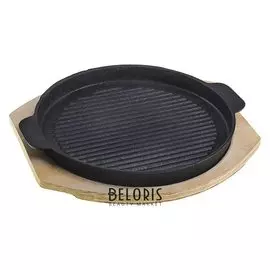 Сковорода 25х21,3 см "Круг. гриль", с ручками, на деревянной подставке