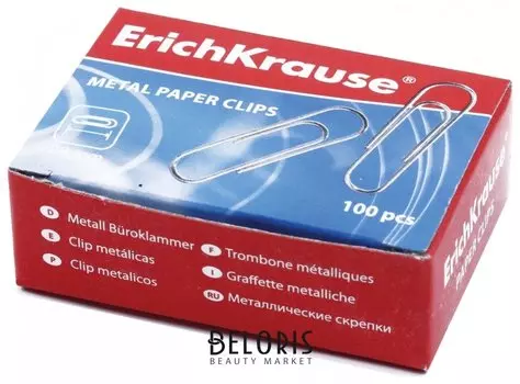Скрепки Erich Krause, 28 мм, оцинкованные, 100 штук, в картонной коробке
