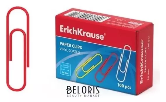 Скрепки канцелярские 28 мм, цветные, 100 штук, Erich Krause, с виниловым покрытием