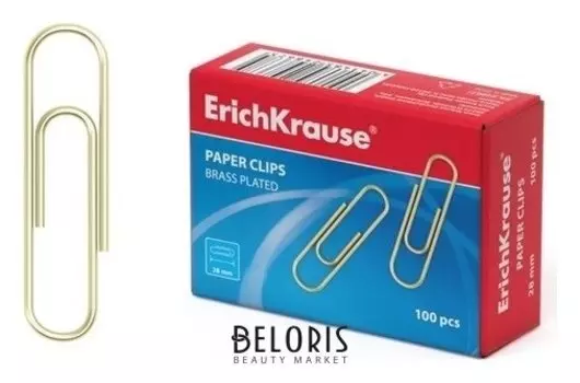 Скрепки канцелярские 28 мм, омедненные, 100 штук, Erich Krause