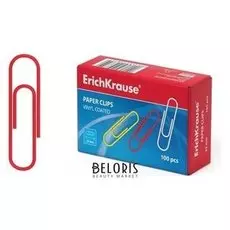 Скрепки канцелярские 33 мм, цветные, 100 штук, Erich Krause, с виниловым покрытием