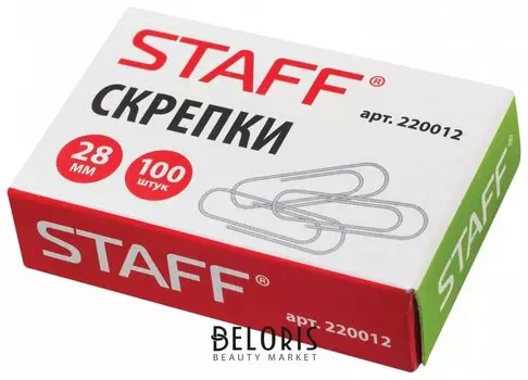 Скрепки Staff, 28 мм, металлические, 100 шт., в картонной коробке