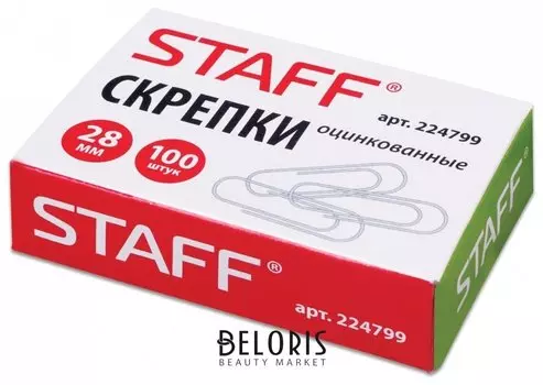 Скрепки Staff, 28 мм, оцинкованные, 100 шт., в картонной коробке