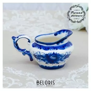 Сливочник "Пузатый", гжель, фарфор, 8х14 см