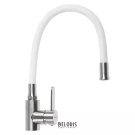 Смеситель для кухни Accoona A48104g, однорычажный, с гайкой, нерж.сталь, белый/сатин