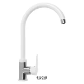 Смеситель для кухни Accoona A48107g, однорычажный, с гайкой, нерж.сталь, белый/хром