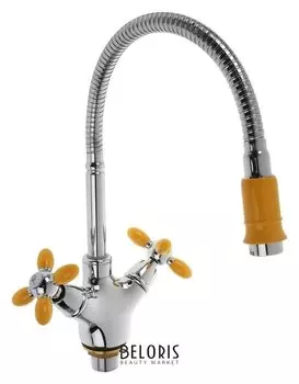 Смеситель для кухни Accoona A4882h, двухвентильный, с гибким изливом, силумин, желтый/хром