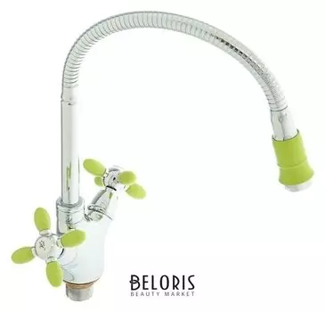 Смеситель для кухни Accoona A4882k, двухрычажный, с гибким изливом, зеленый/хром