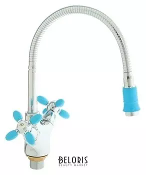 Смеситель для кухни Accoona A4882m, двухрычажный, с гибким изливом, синий/хром