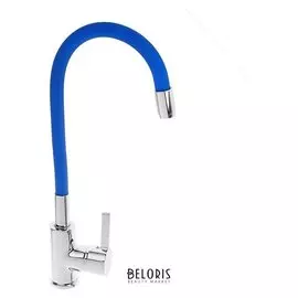 Смеситель для кухни Accoona A9890m, однорычажный, силиконовый излив, синий/хром