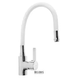 Смеситель для кухни Mira 5098-3, однорычажный, картридж 35 мм, гибкий излив, хром/белый