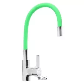 Смеситель для кухни Mira 5098-5, однорычажный, картридж 35 мм, гибкий излив, хром/зеленый