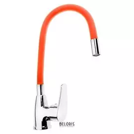 Смеситель для кухни Roegen Rc014o, однорычажный, гибкий излив, цинк, оранжевый, хром
