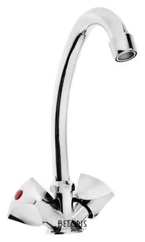 Смеситель для кухни Zein Z20380103, кран-букса 3/8" резина, без подводки, хром