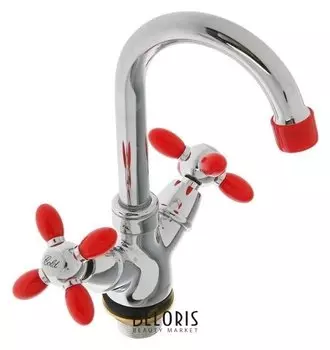 Смеситель для раковины Accoona A9482n, двухвентильный, с гайкой, силумин, красный/хром