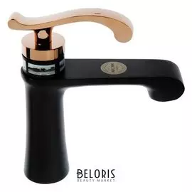 Смеситель для раковины Aflorn "Rennes", черный+"розовое золото", с гайкой, подводка 60см