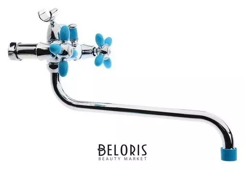 Смеситель для ванны "Олимп" ос3571-14, двухвентильный, длина излива 30 см, хром/голубой