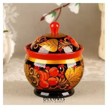 Солонка «Хохлома» с крышкой, 8,5 х 5,5 см