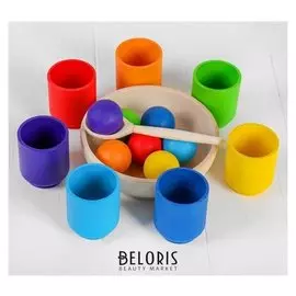 Сортер шарики и ступки «Радуга» 7 цветов, стаканчики 6 см