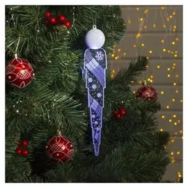 Сосулька светодиодная с динамикой "Ленточка и снежинки" 30 см, бат. 2032 (В компл.) белый