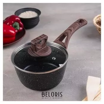 Сотейник-ковш, 1,5 л, D=17 см, со стеклянной крышкой, индукция, кованый