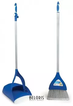 Совок для мусора ЛАЙМА со щеткой-сметкой, складной, металлическая ручка 66 см, резиновая кромка, для дома и офиса