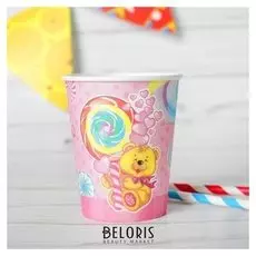 Стакан бумажный «Мишка и сладости», 190 мл, набор 6 шт., цвет розовый