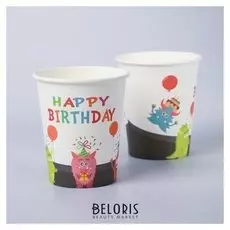 Стакан бумажный «С днём рождения», монстры, набор 6 шт.