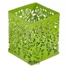 Стакан для пишущих принадлежностей, квадратный, узор, металлический, зелёный