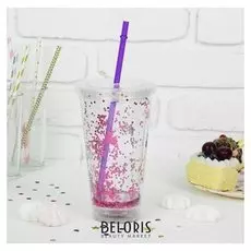 Стакан световой «Блеск», с трубочкой, цвет фиолетовый