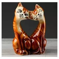 Статуэта "Коты" сердце, глянец, рыжий, 24 см