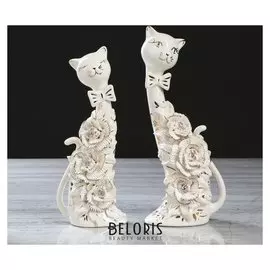 Статуэта "Коты сладкая парочка", белая лепка, 28 см