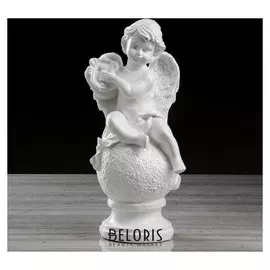 Статуэтка "ангел с арфой, на шаре, белый, 34 см