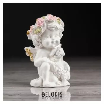 Статуэтка "Ангел с барашкой", цвет белый, декор цветной, 8 см