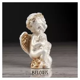 Статуэтка "Ангел с барашкой", цвет перламутровый, декор золотистый, 8 см