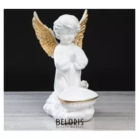 Статуэтка "Ангел с чашей внизу", бело-золотой, 34 см