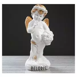 Статуэтка "Ангел с корзиной" бело-золотой, 48 см