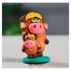 Статуэтка "Бычок с телёнком", символ года 2021, разноцветная, 7 см