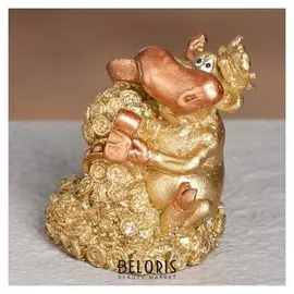 Статуэтка "Бык с кувшином денег", золотистый, 5 см