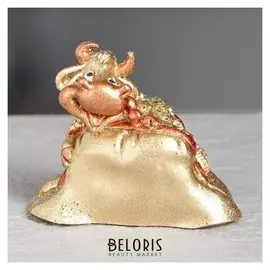 Статуэтка "Бык в кошельке", золотистый, 6 см